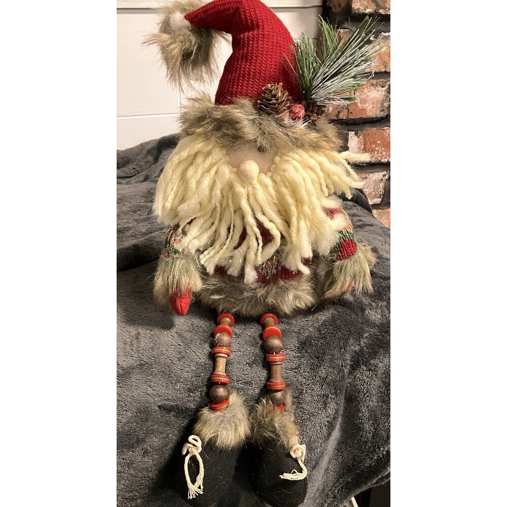 Vintage Christmas Shelf Mantle Sitter Santa With Button Legs Plush Holiday Decor